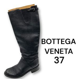 BOTTEGA VENETA RIDING BOOTS BLACK LEATHER SIZE 37 KNEE HIGH BOOTS MOTO